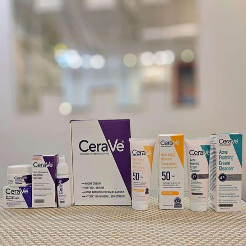 CeraVe 4 in 1 Skincare Bundle | Acne Cleanser, Retinol Serum, Night Cream & SPF 50 Sunscreen | Complete Daily Skin Care Routine